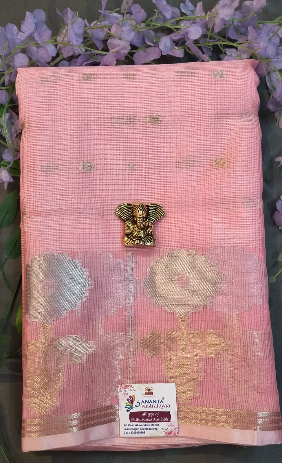 Baby Pink Pure Kota Silk Saree with Zari Work