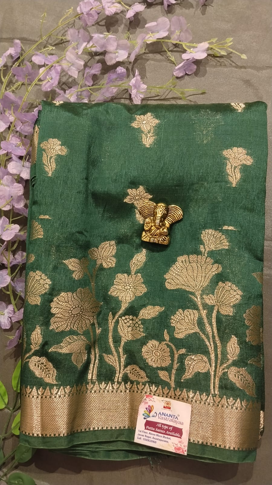 Dark Green Mango Silk Saree with Pichwai Work