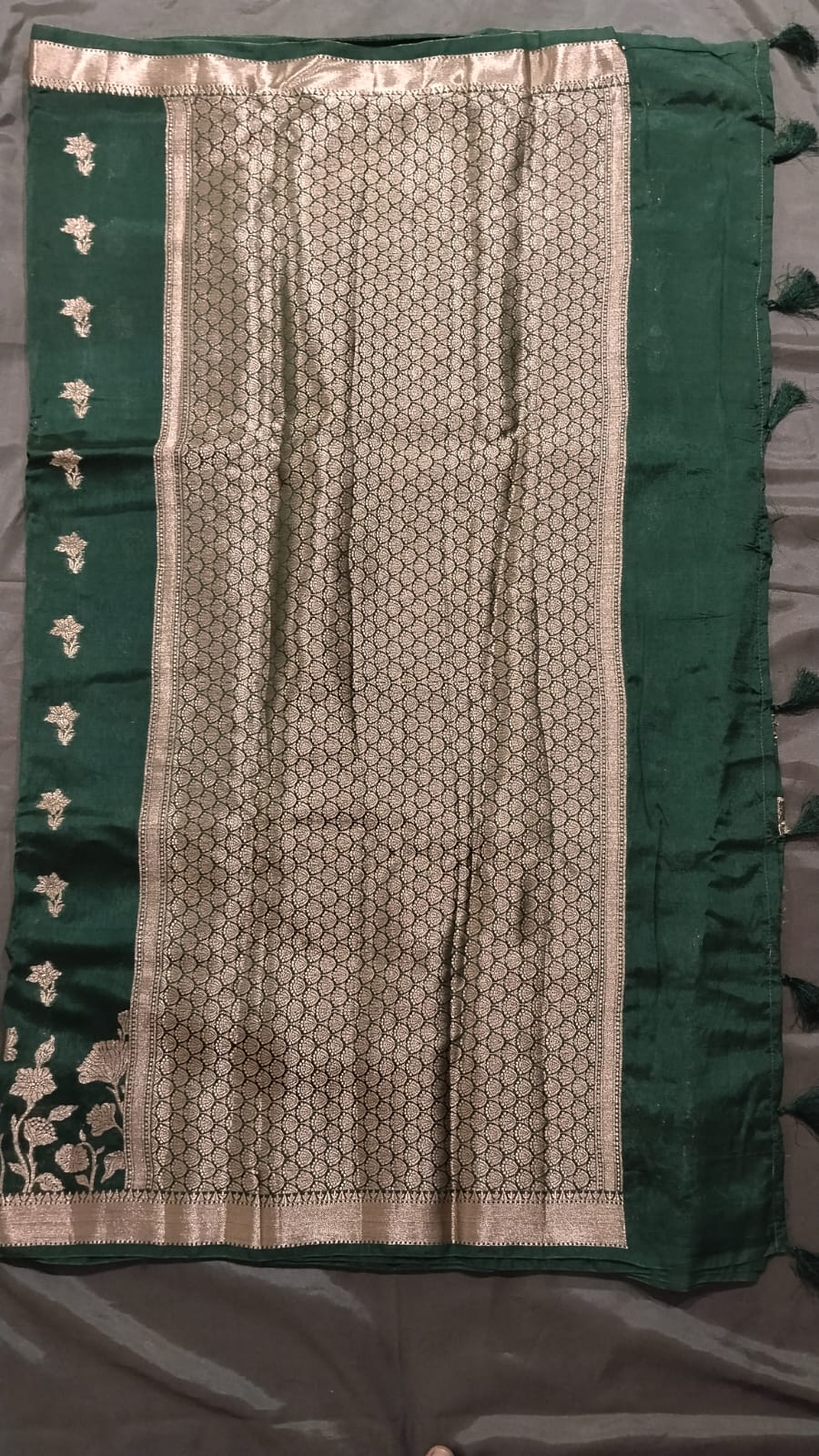 Dark Green Mango Silk Saree with Pichwai Work