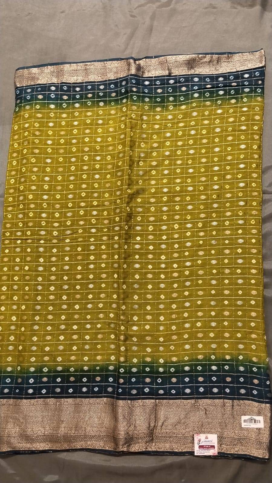 Mehandi Green Jarget Silk Saree with Bandhini Design