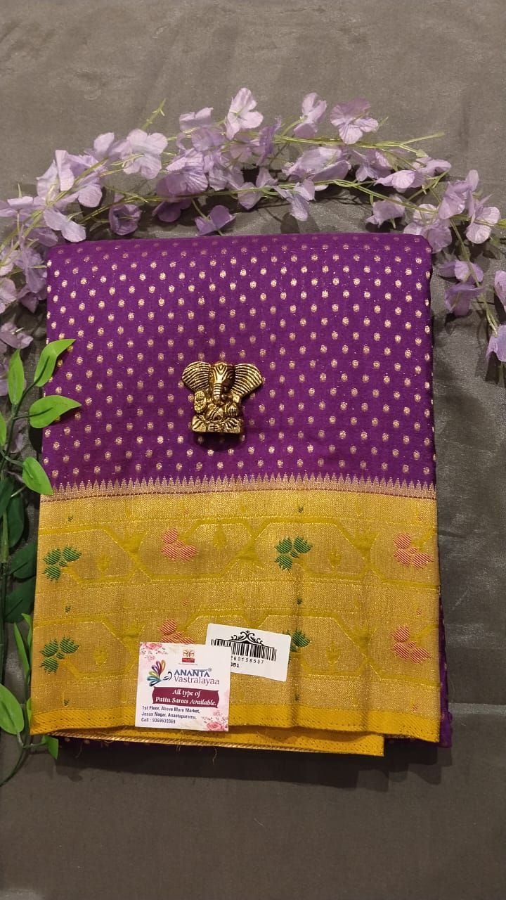 Purple Jarget Butta Silk Saree with Pythoni Border