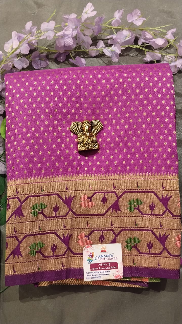 Purple Jarget Butta Silk Saree with Pythoni Border