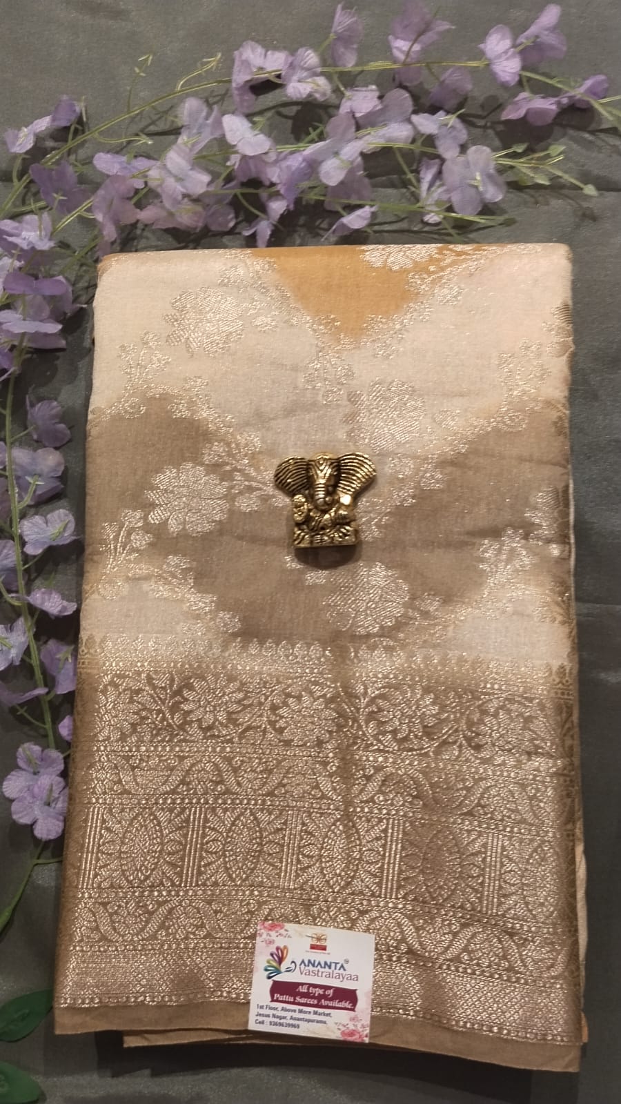 Cream & Multicolor Raw Silk Saree