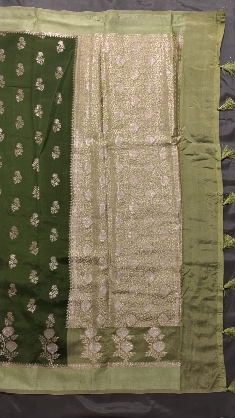 Dark Green Raw Mango Silk Saree with Zari Work
