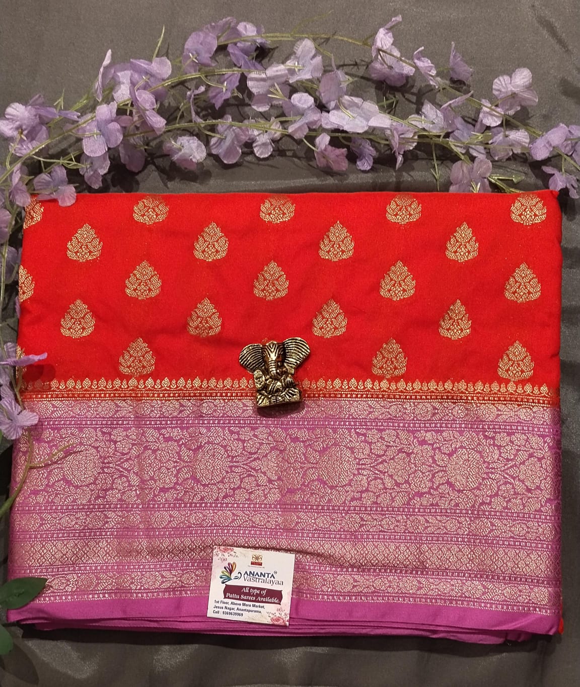 Red Raw Silk Saree with Small Butta Design