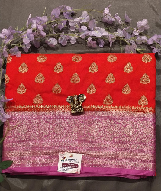 Red Raw Silk Saree with Small Butta Design