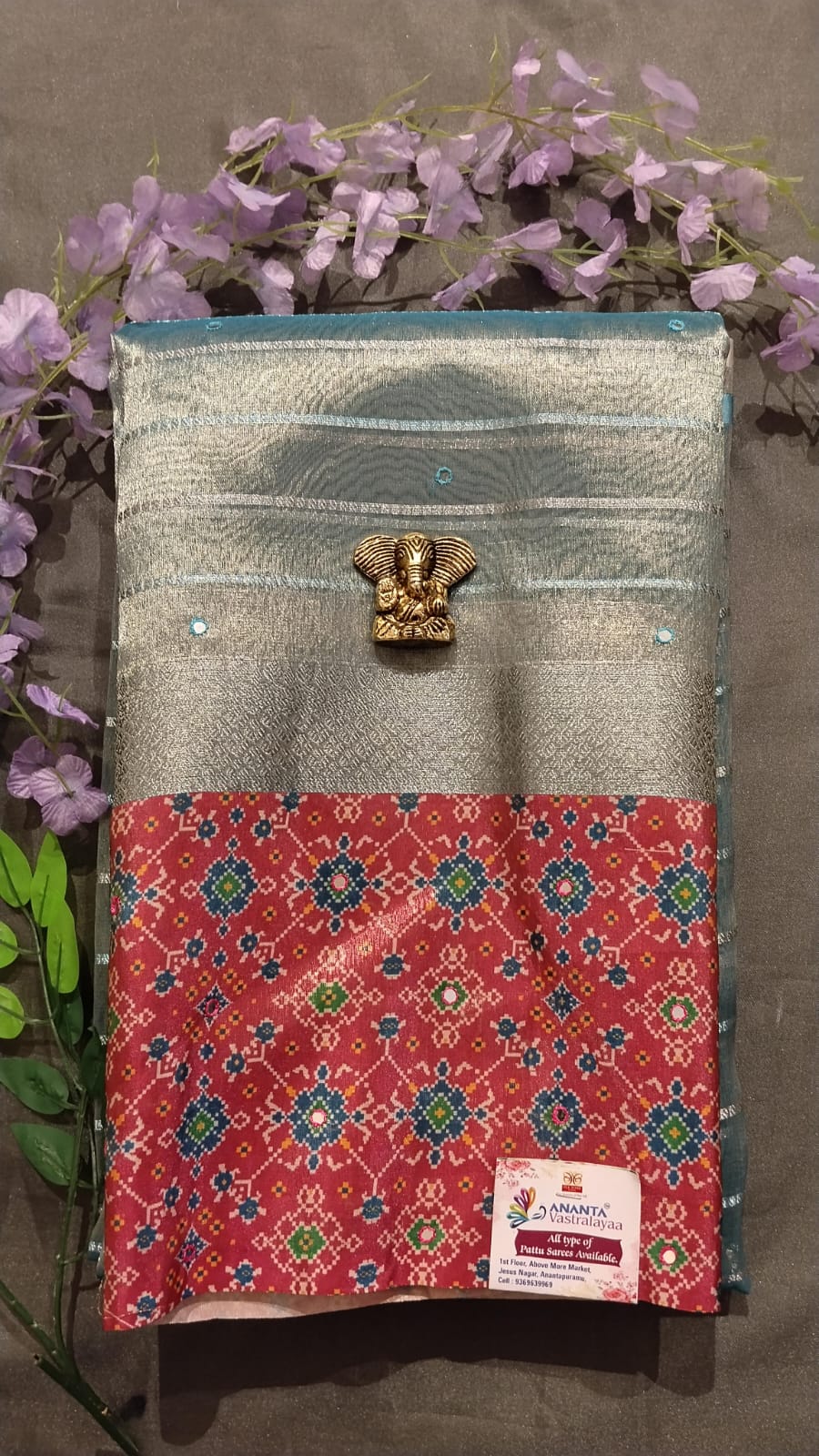 Gold Patola Tissue Saree with Mirror Work