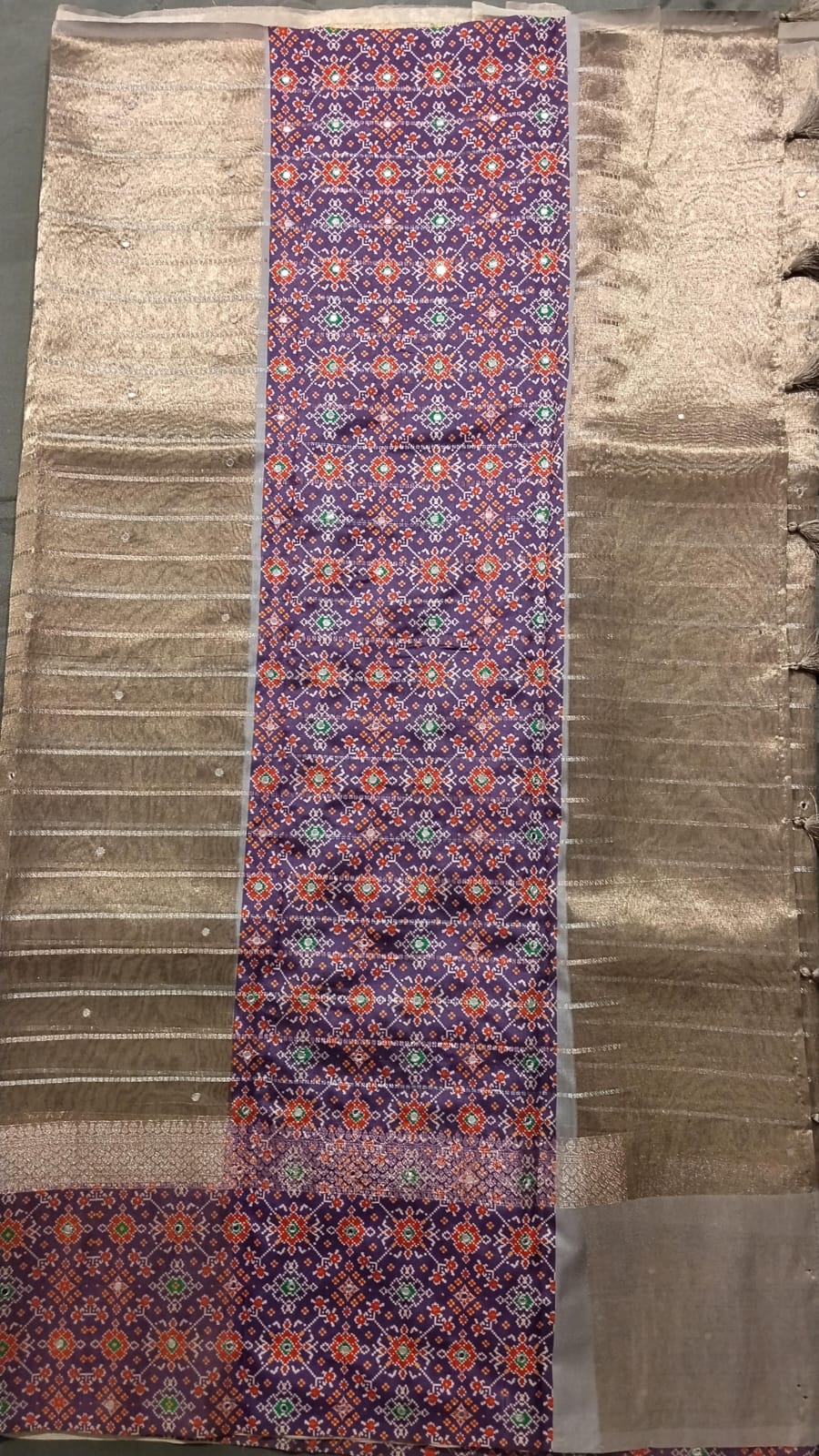 Gold Patola Tissue Saree with Mirror Work