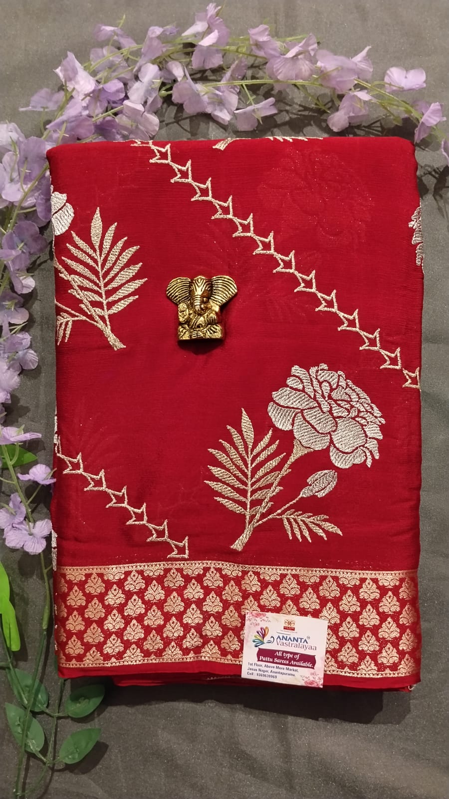 Blue Viscose Silk Saree with Floral Zari Work