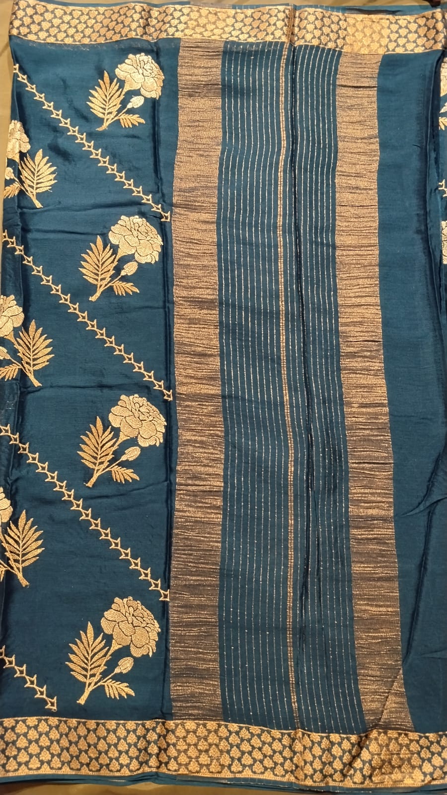 Blue Viscose Silk Saree with Floral Zari Work