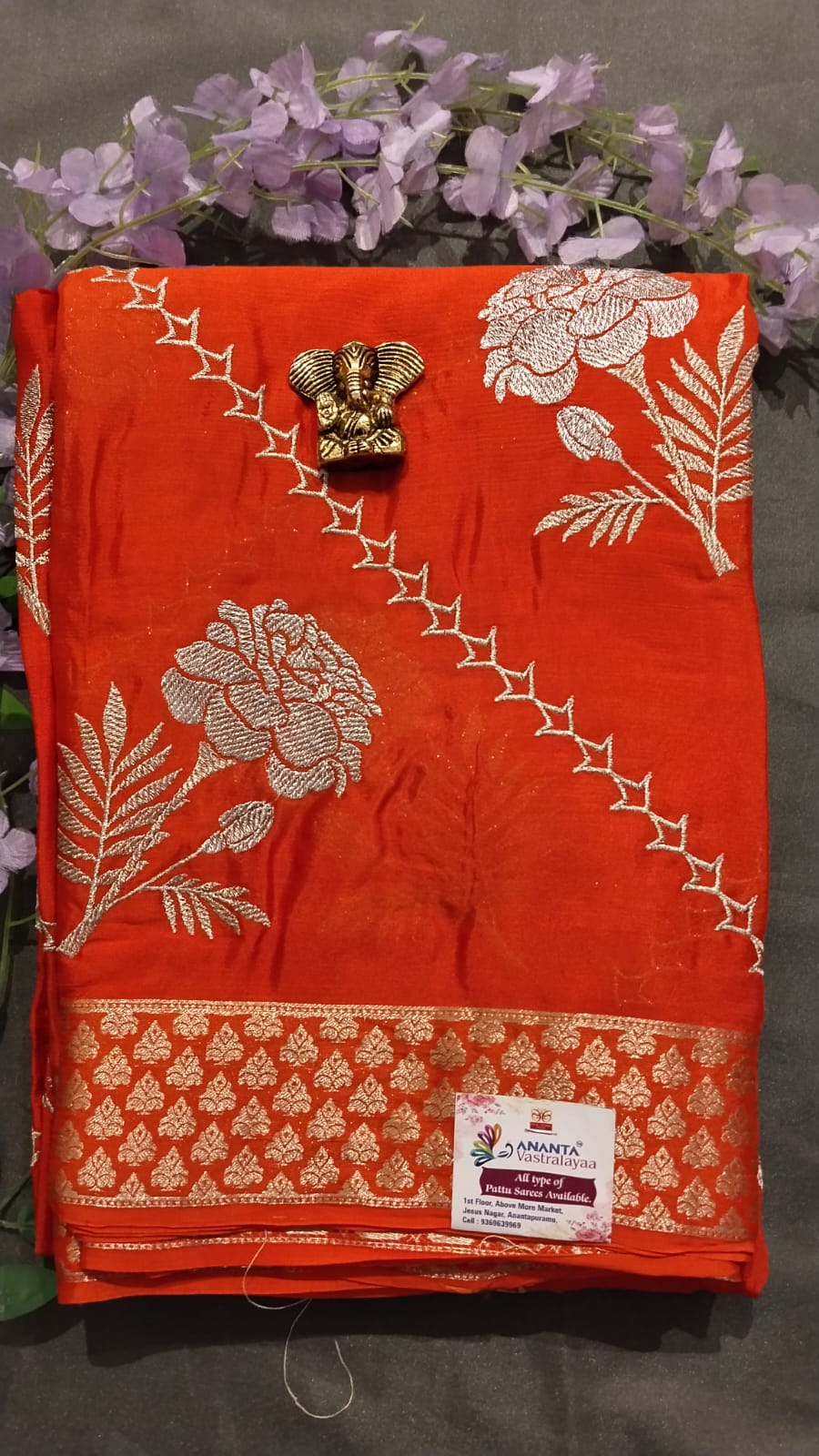 Blue Viscose Silk Saree with Floral Zari Work