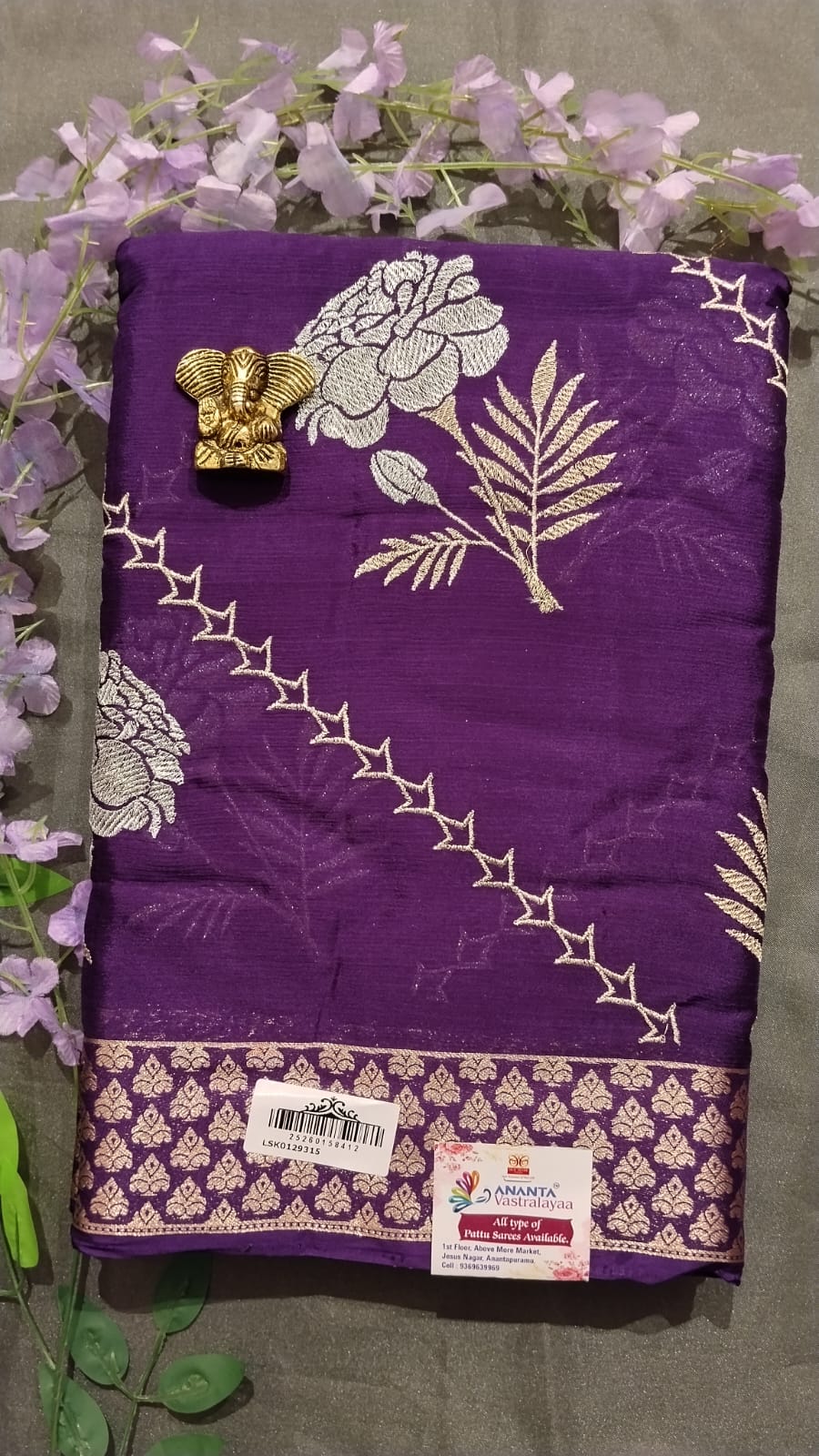 Blue Viscose Silk Saree with Floral Zari Work