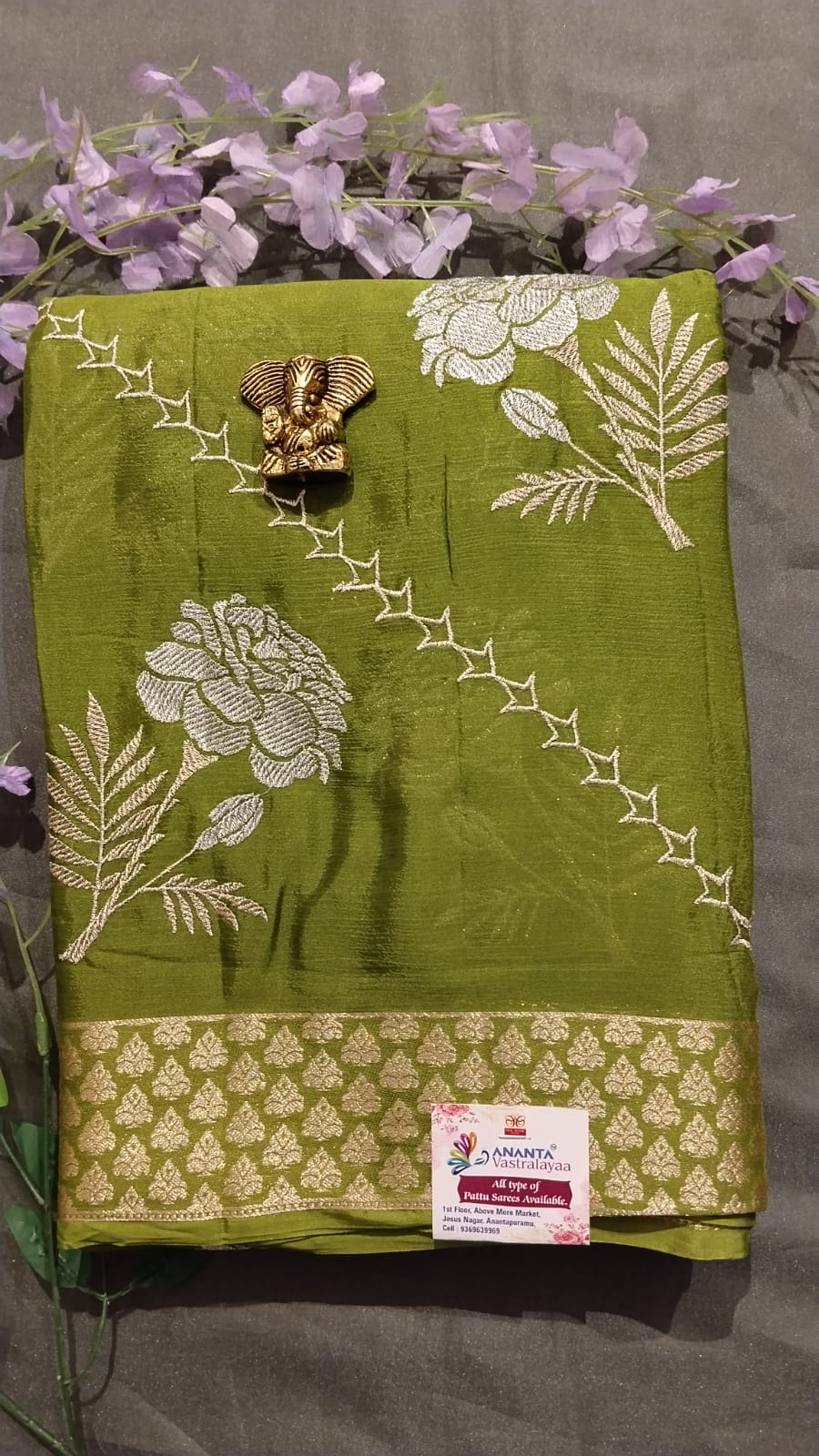 Blue Viscose Silk Saree with Floral Zari Work