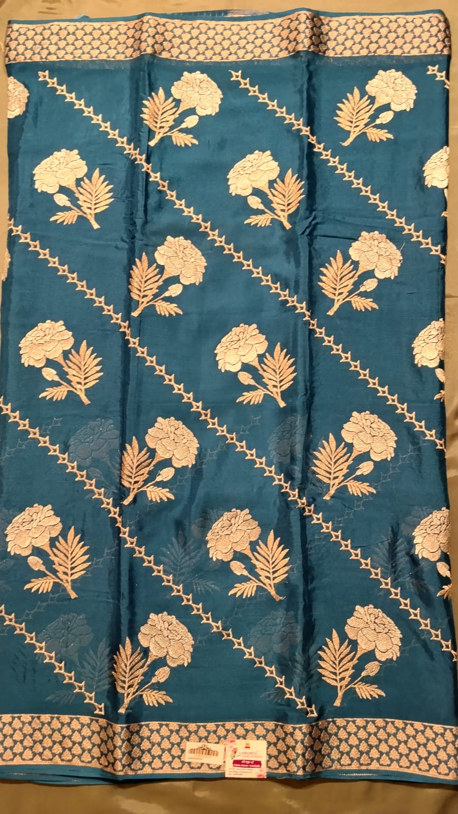 Blue Viscose Silk Saree with Floral Zari Work