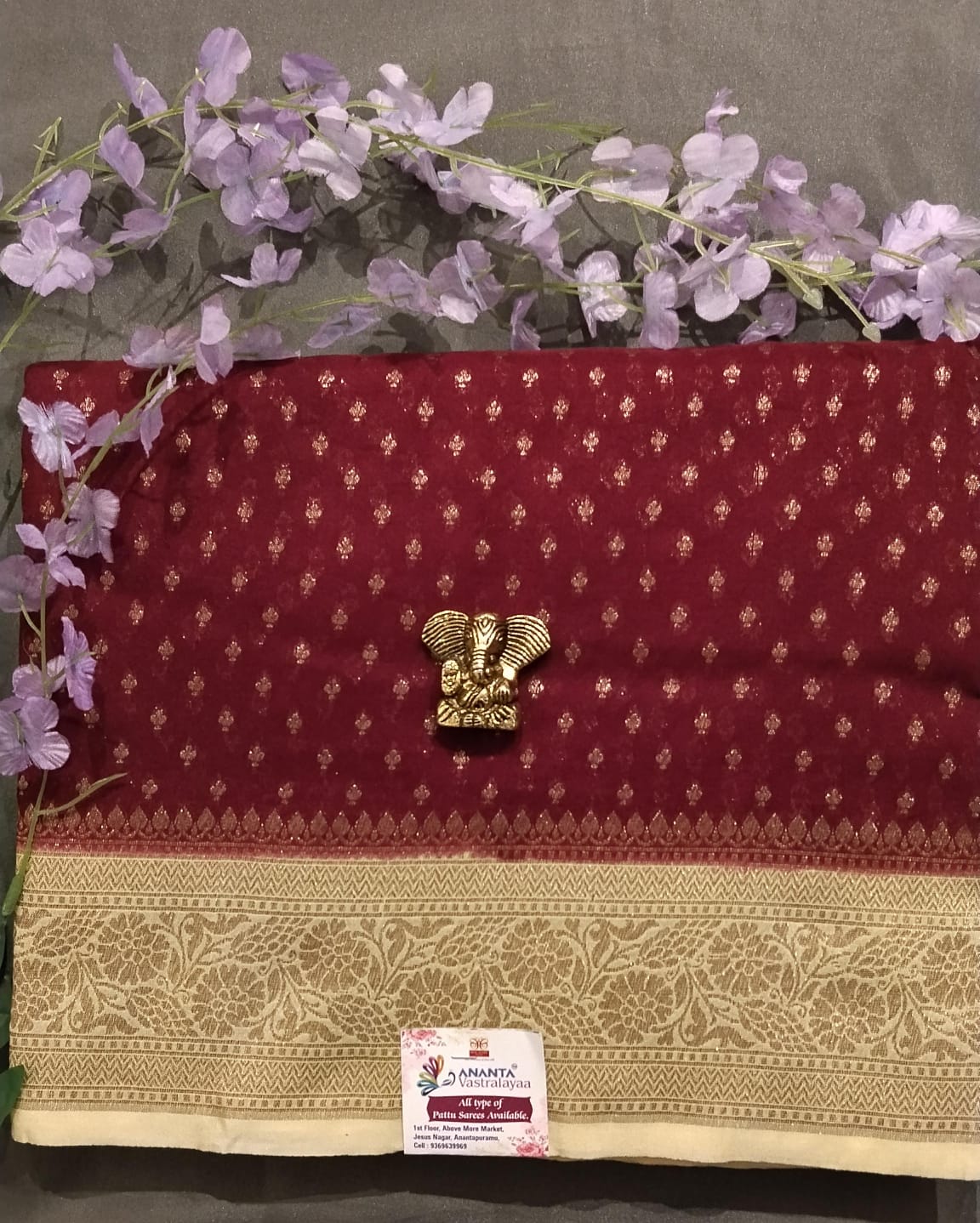 Wine Colour Jarget Micro Butta Silk Saree