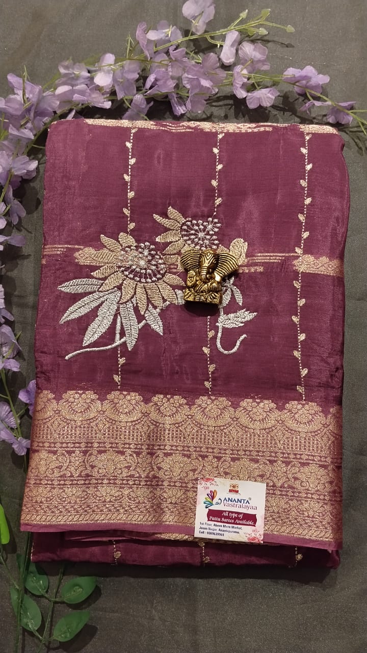 Purple Jarget Silk Saree with Kanchi Border