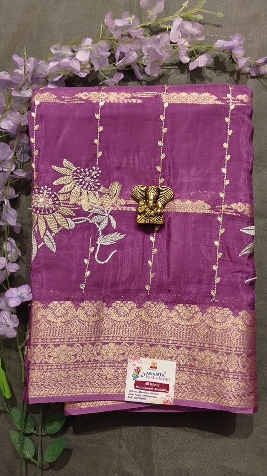 Purple Jarget Silk Saree with Kanchi Border