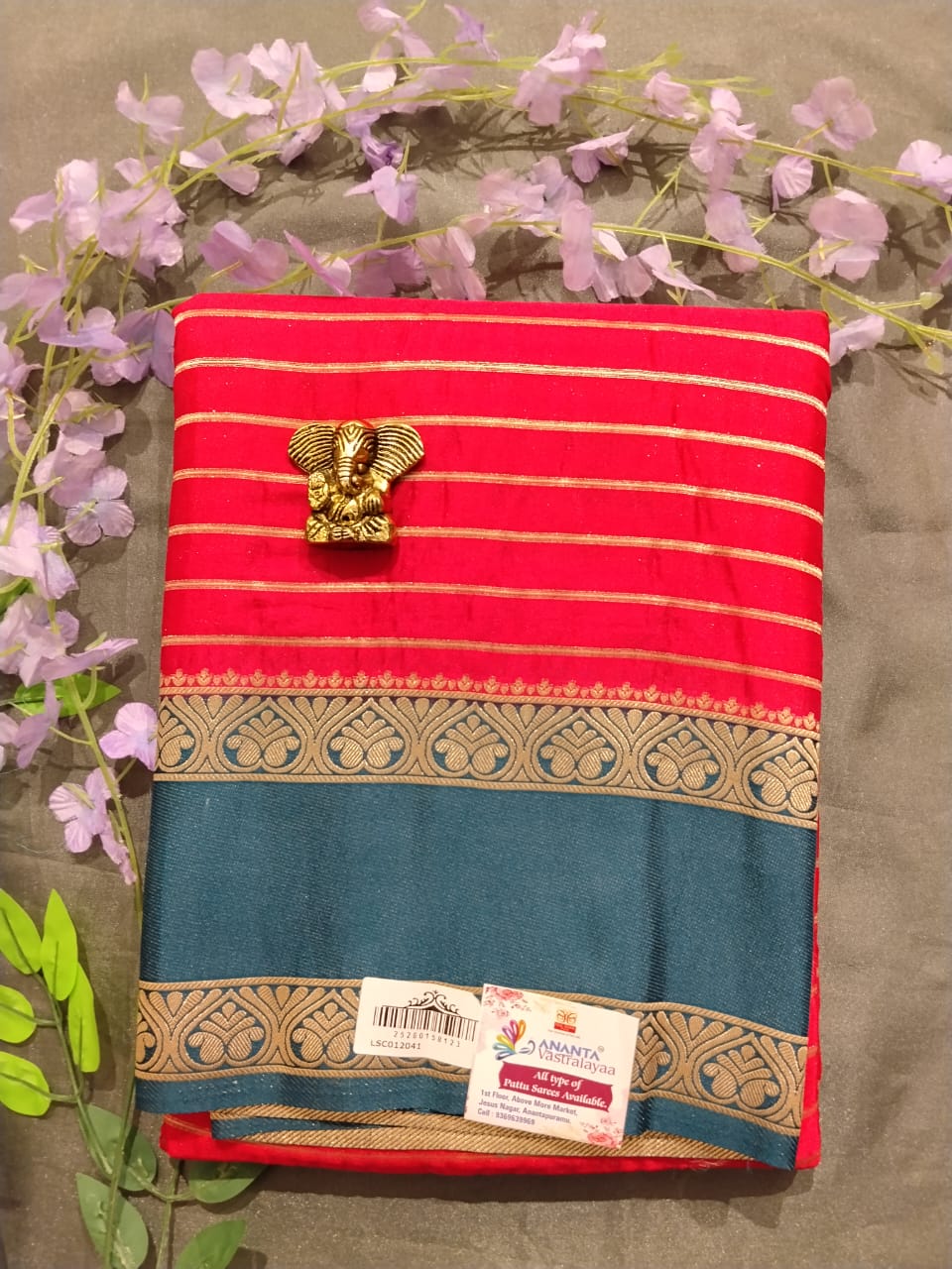 Maroon Chinon Crepe Saree with Gap Border