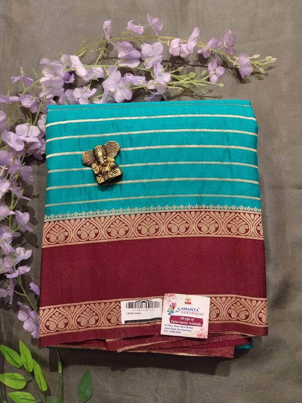 Maroon Chinon Crepe Saree with Gap Border