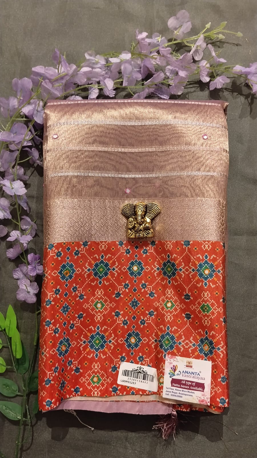 Gold Patola Tissue Saree with Mirror Work
