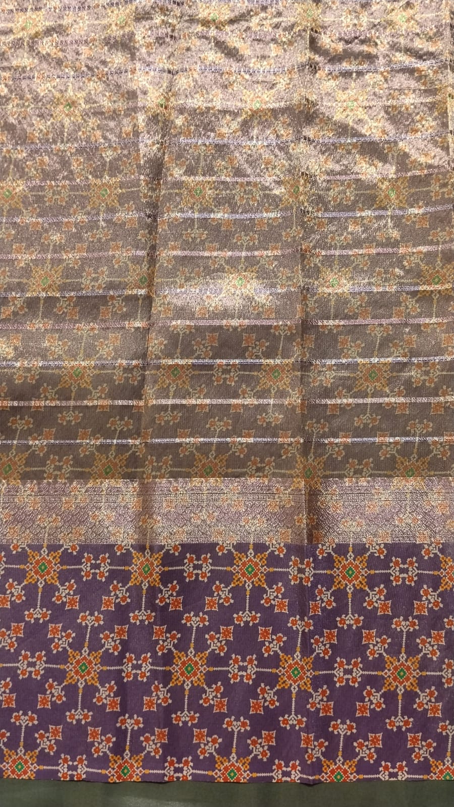 Gold Patola Tissue Saree with Mirror Work
