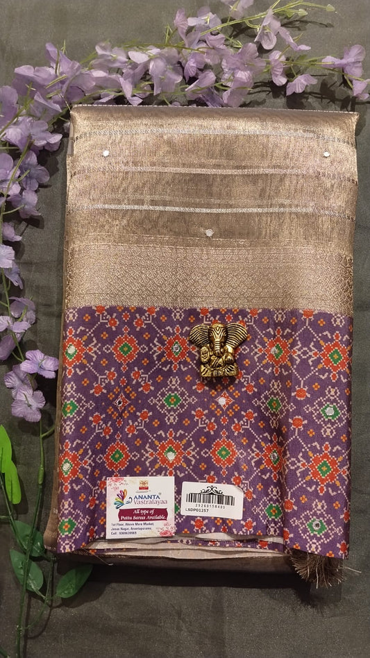 Gold Patola Tissue Saree with Mirror Work