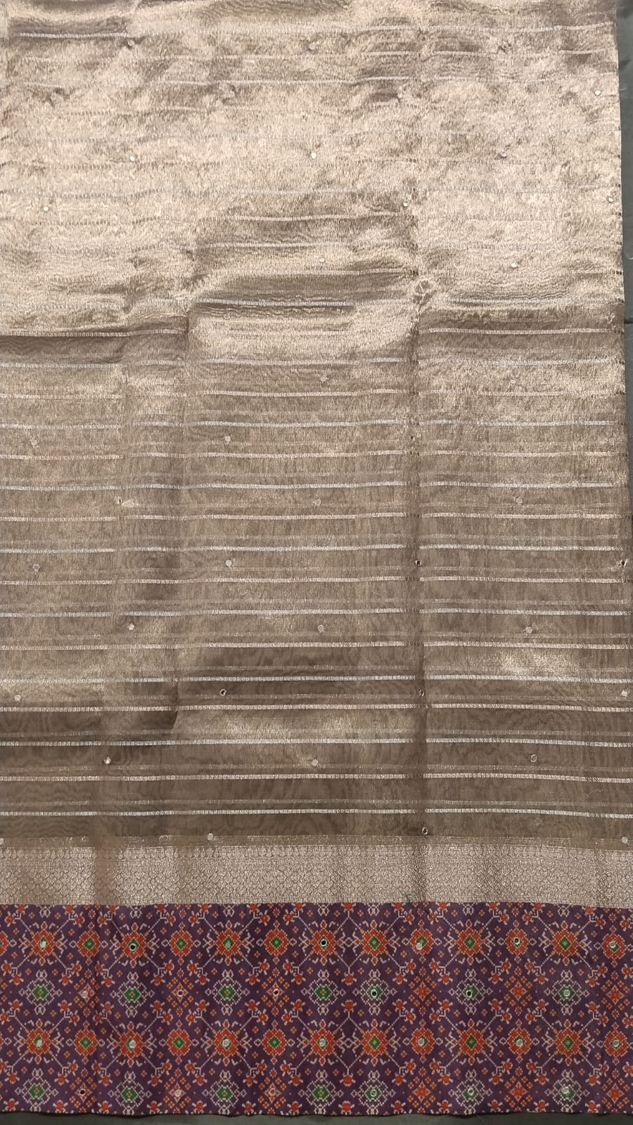 Gold Patola Tissue Saree with Mirror Work