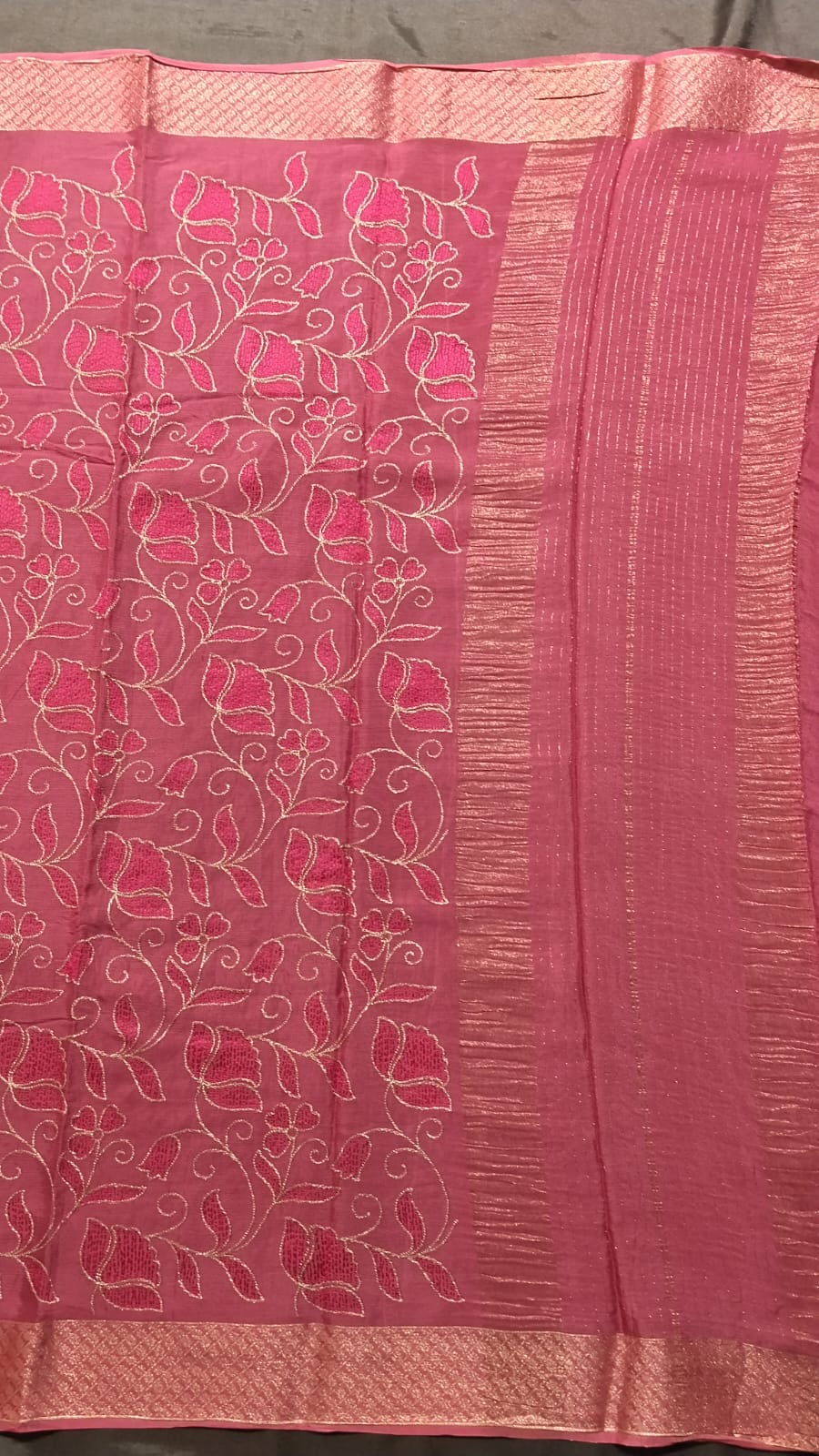 Baby Pink Chinon Jarget Saree with Pichwai Work
