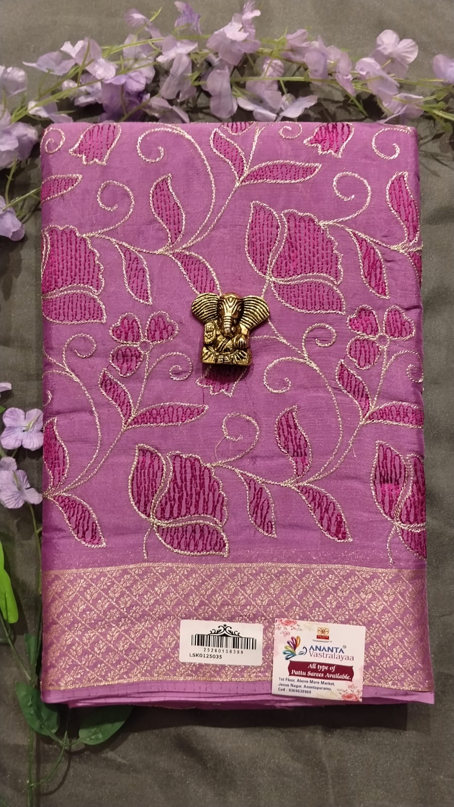 Baby Pink Chinon Jarget Saree with Pichwai Work