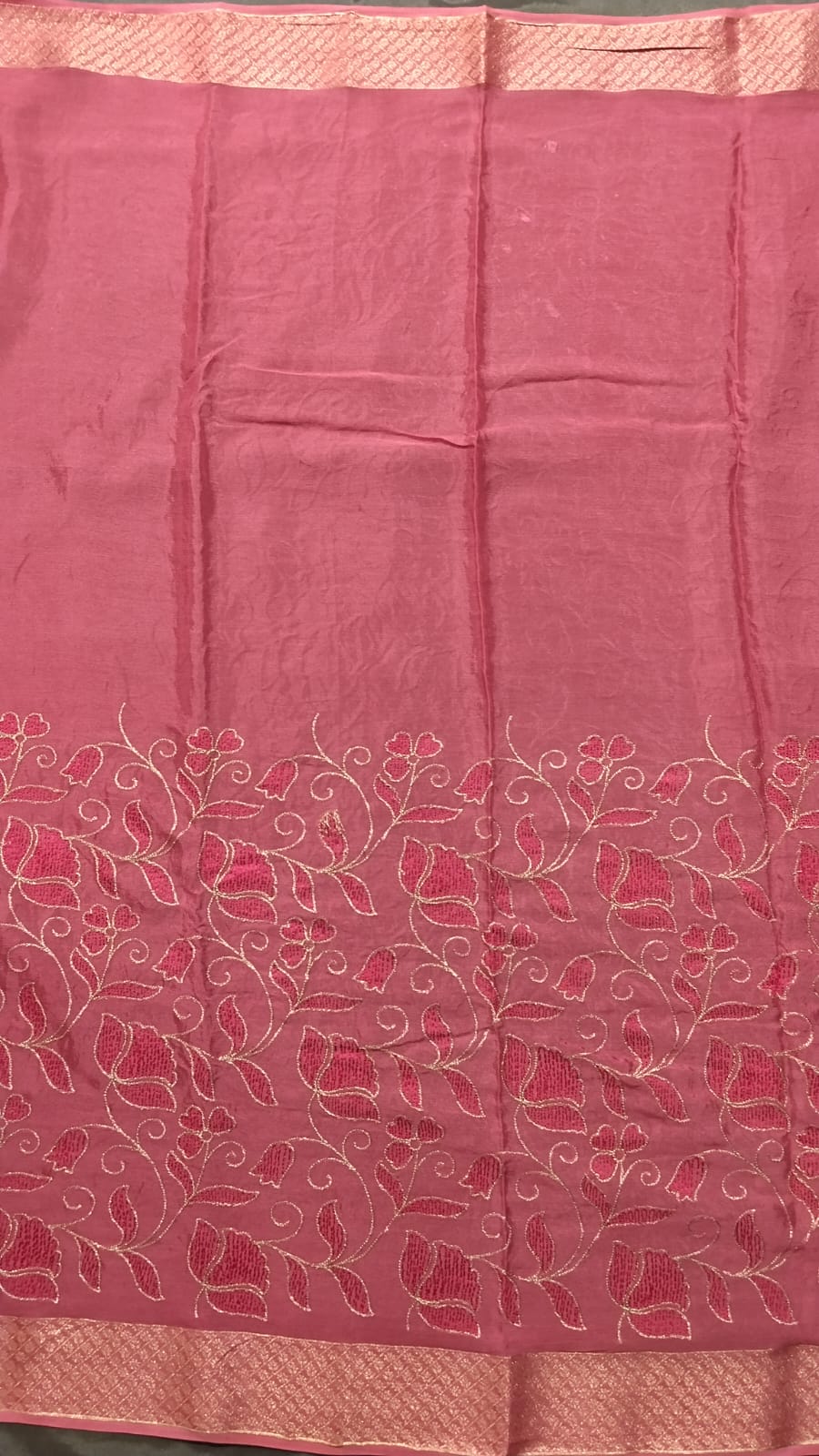 Baby Pink Chinon Jarget Saree with Pichwai Work
