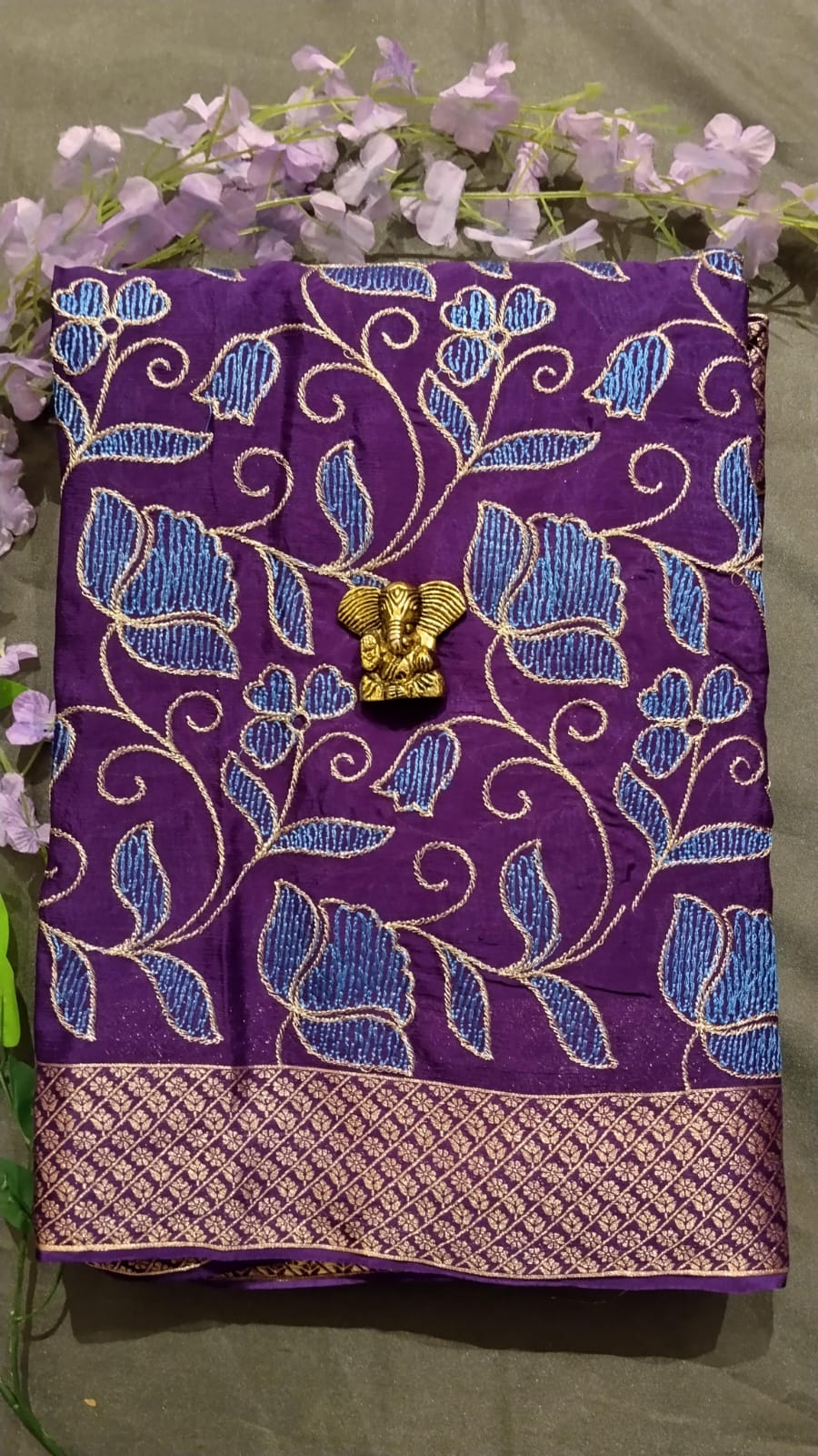 Baby Pink Chinon Jarget Saree with Pichwai Work