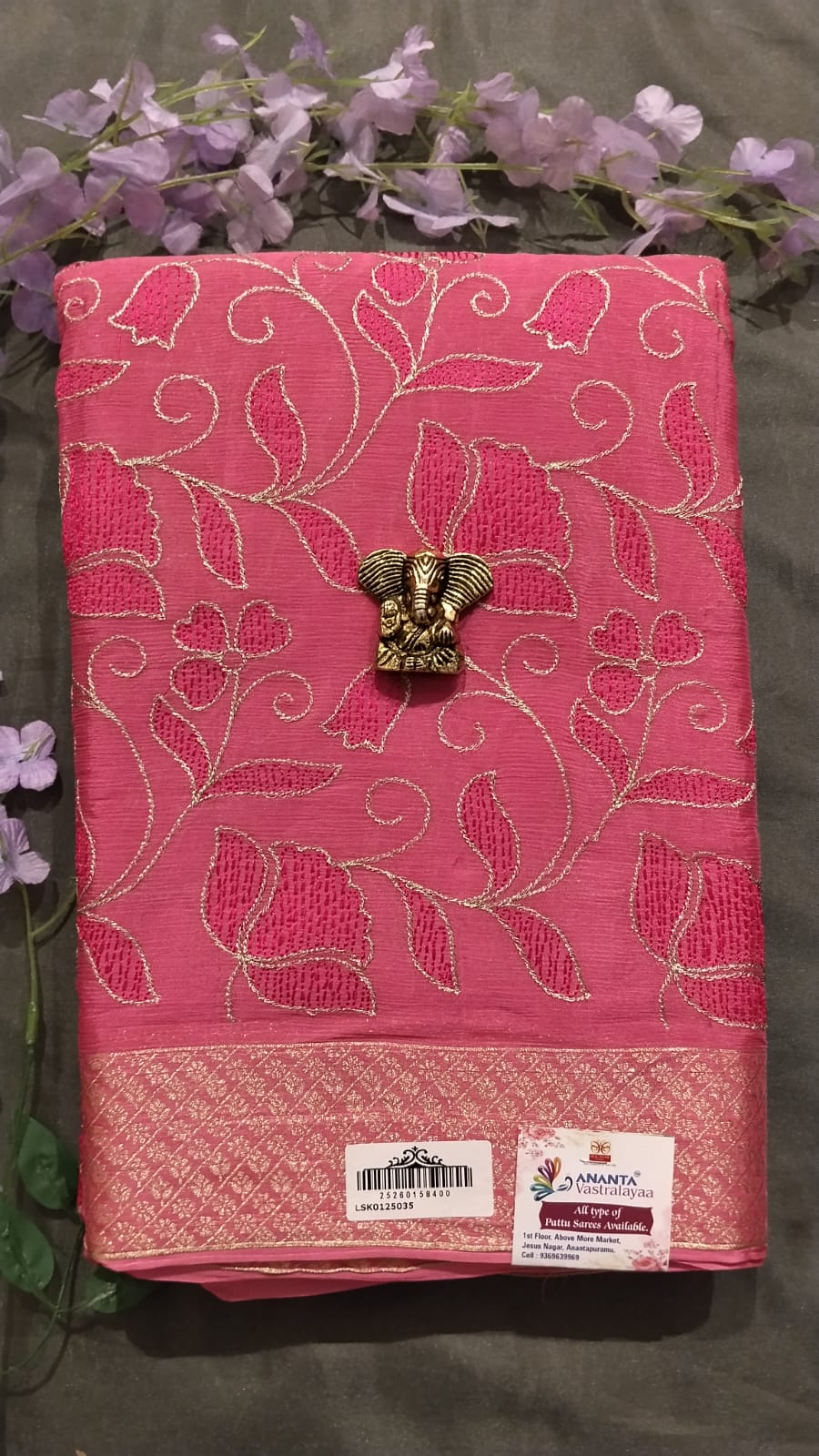 Baby Pink Chinon Jarget Saree with Pichwai Work