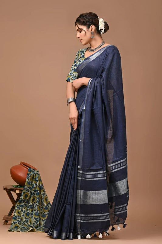 Linen Cotton Saree - Minimalist Chic