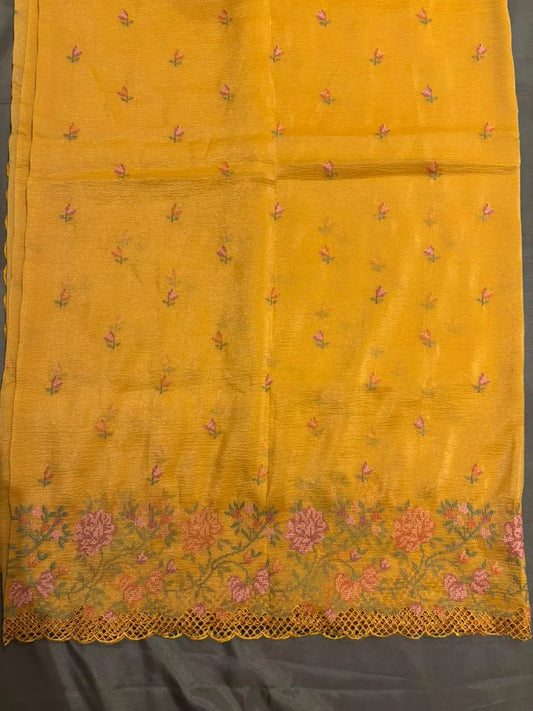 Yellow Crush Chiffon Saree