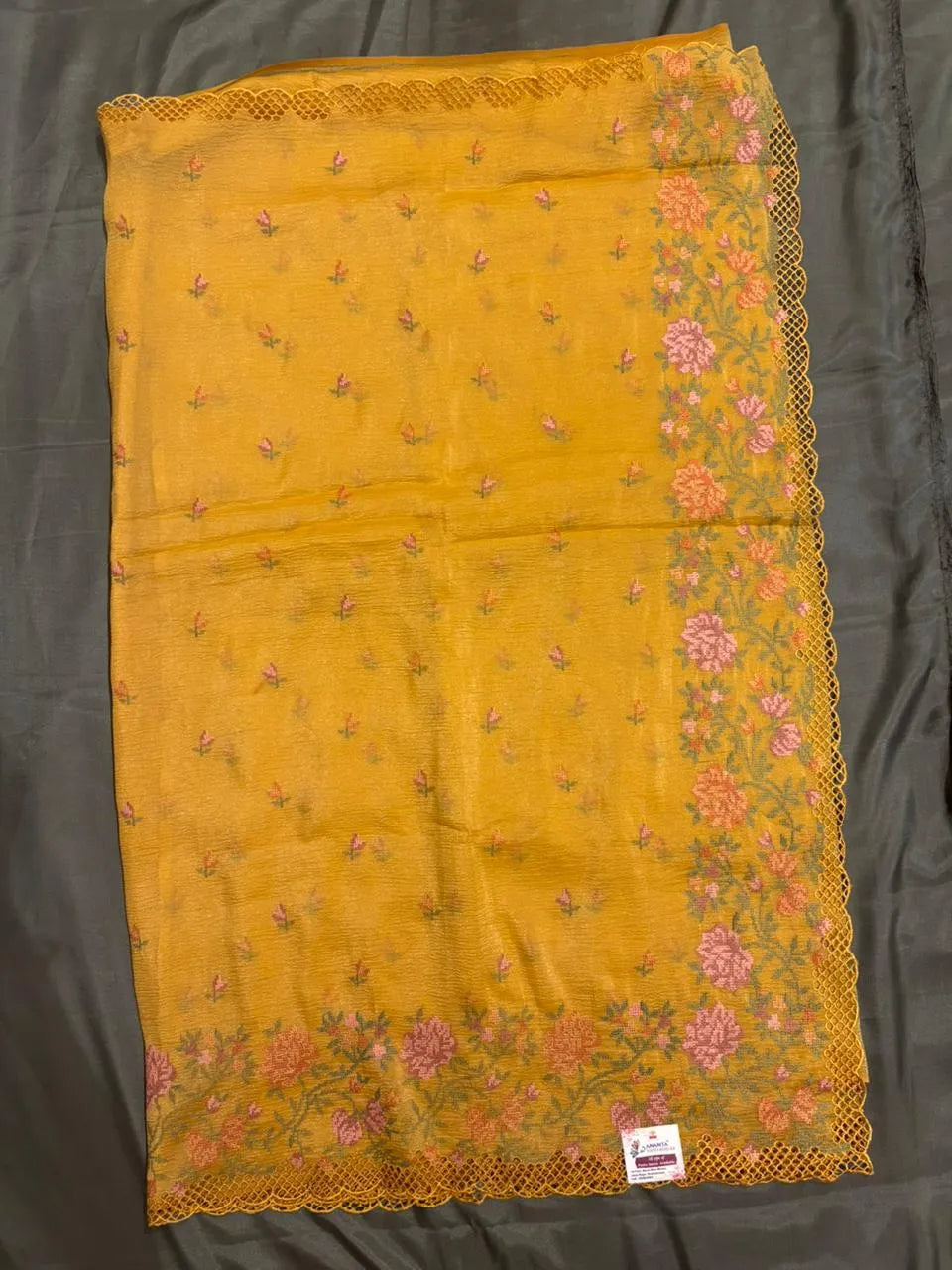 Yellow Crush Chiffon Saree