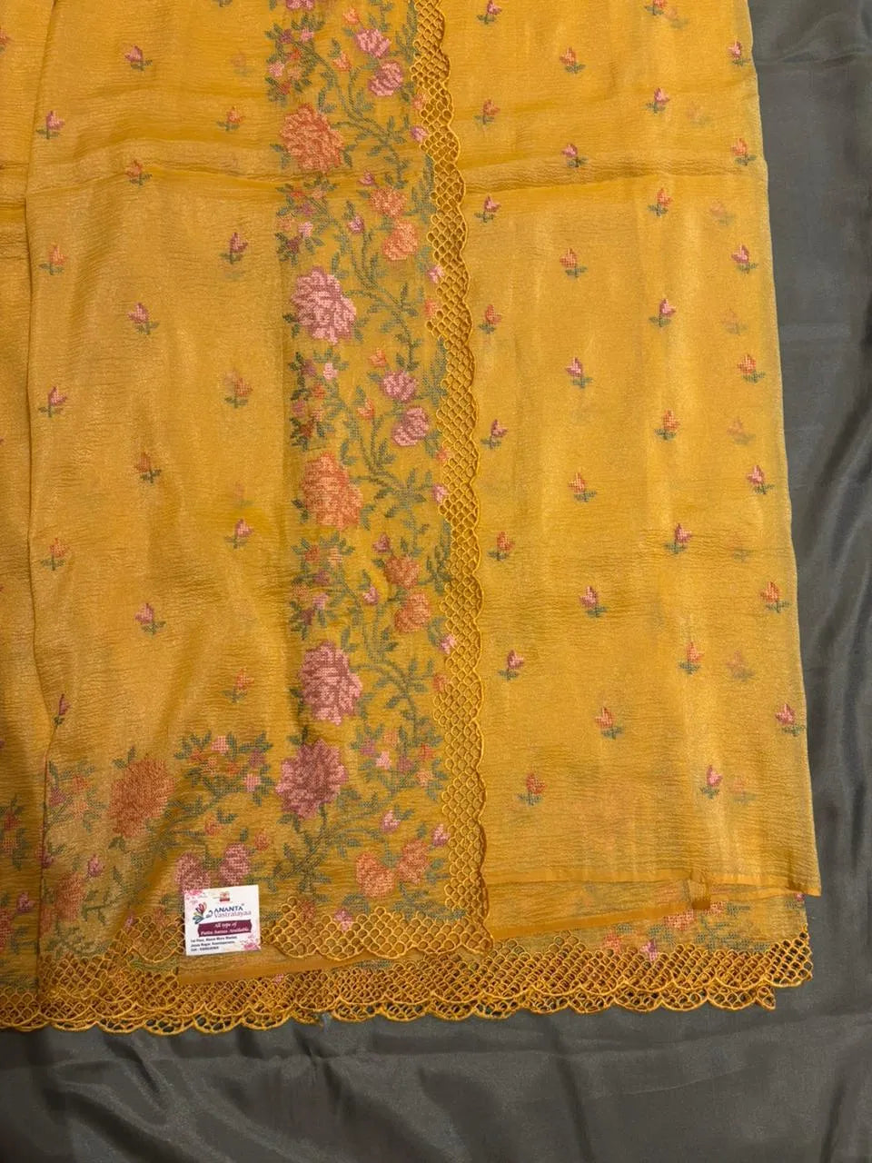 Yellow Crush Chiffon Saree