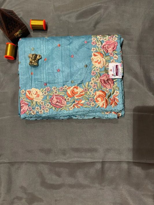 Sky Blue Raw Silk Saree
