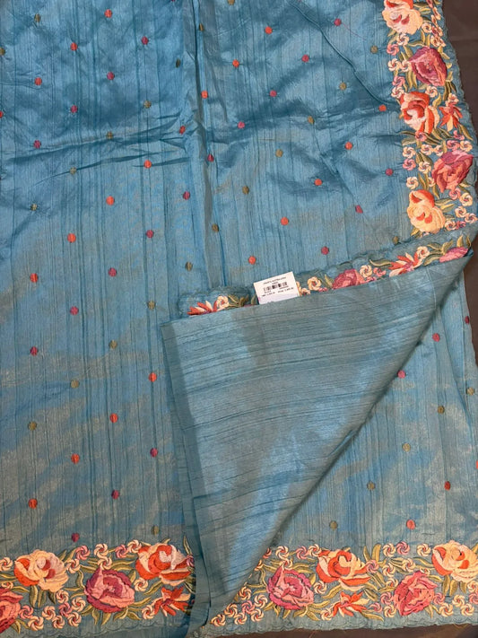 Sky Blue Raw Silk Saree