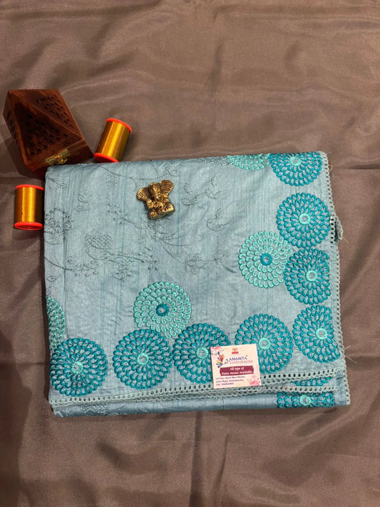 Sky Blue Soft Raw Silk Saree