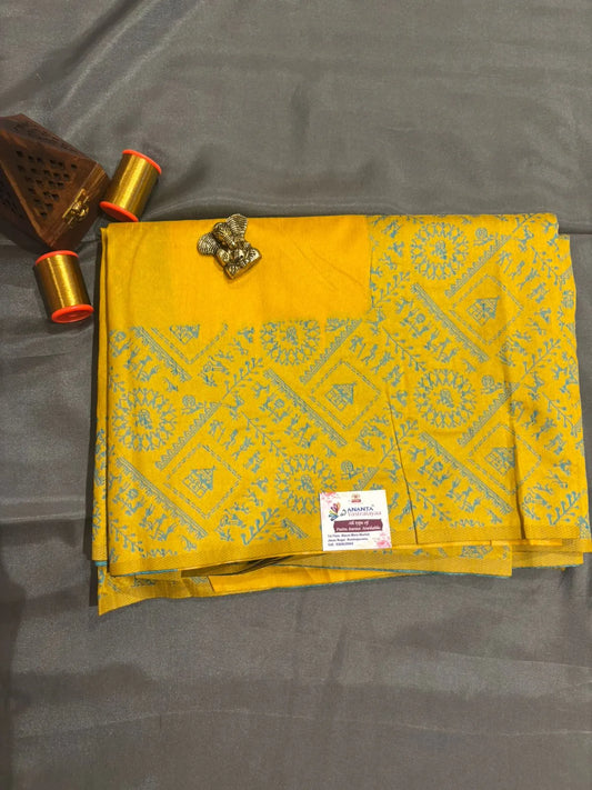 Yellow Raw Silk Saree