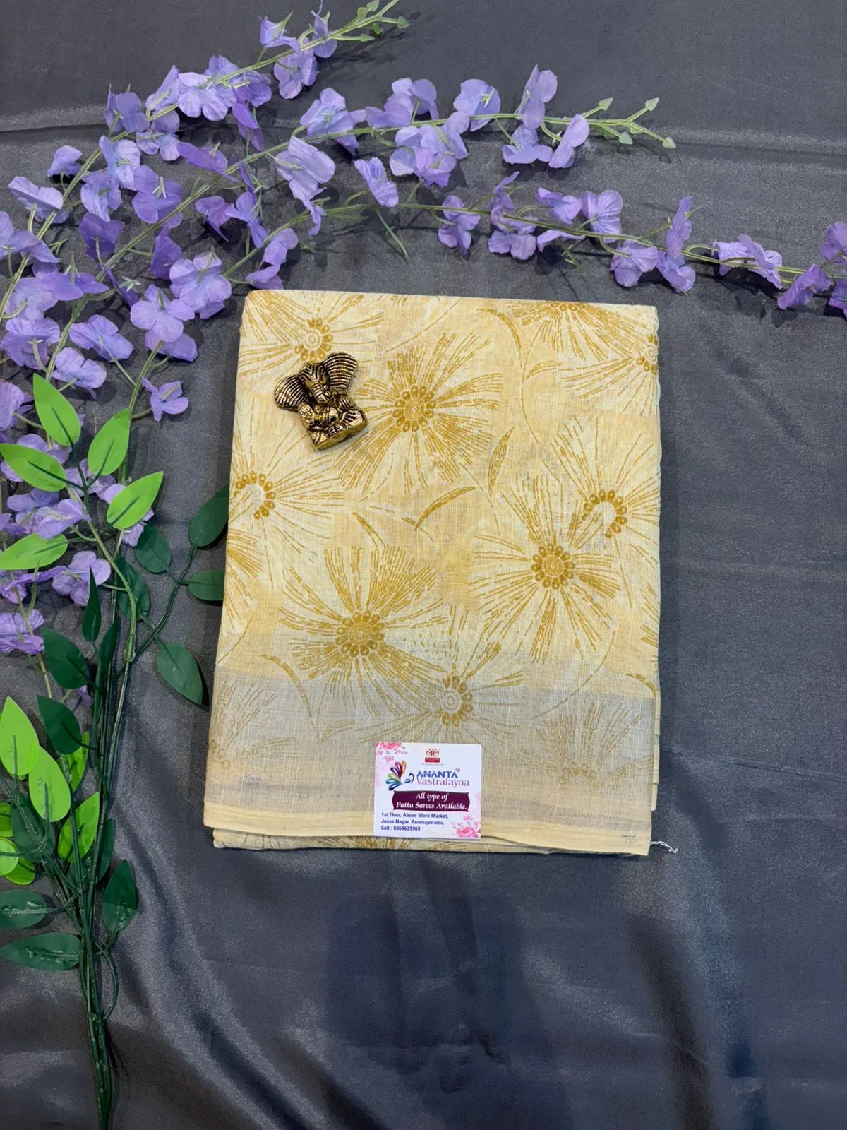 Brown Printed Cotton Saree