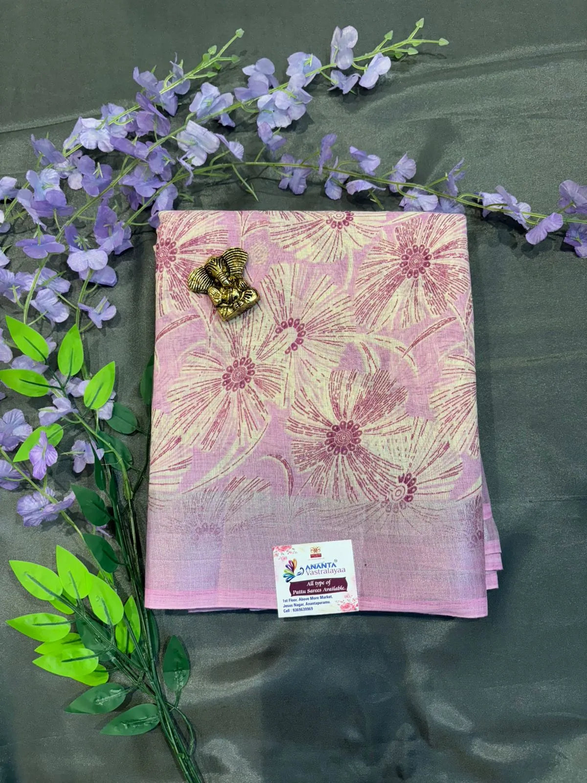 Brown Printed Cotton Saree