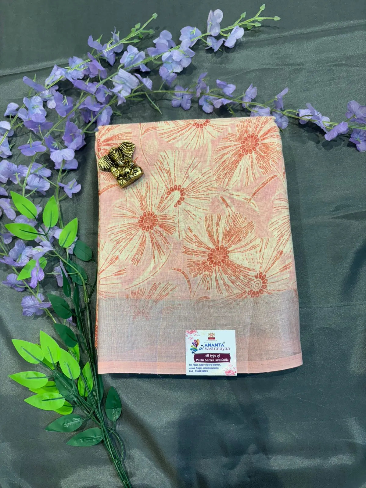Brown Printed Cotton Saree