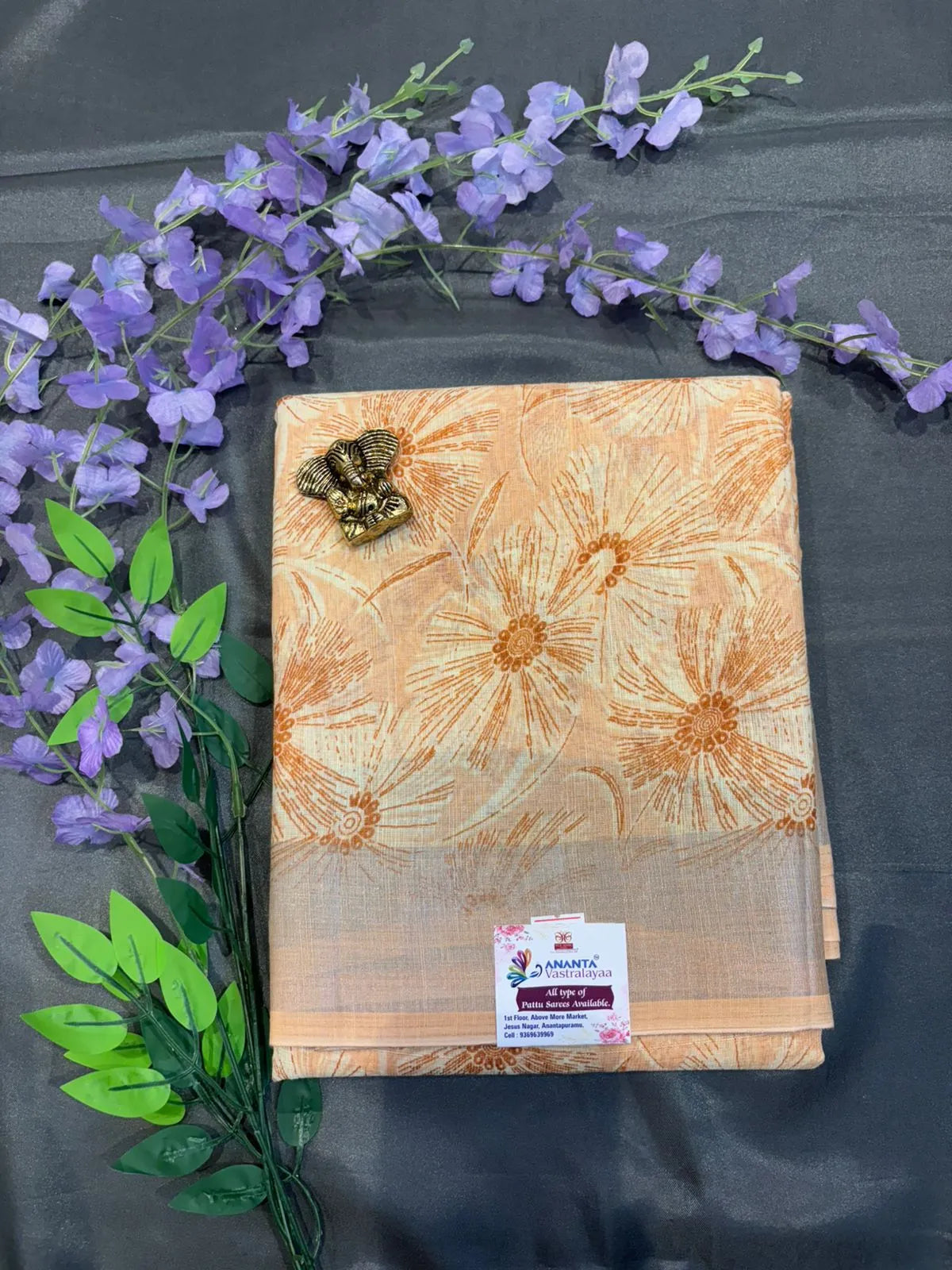 Brown Printed Cotton Saree