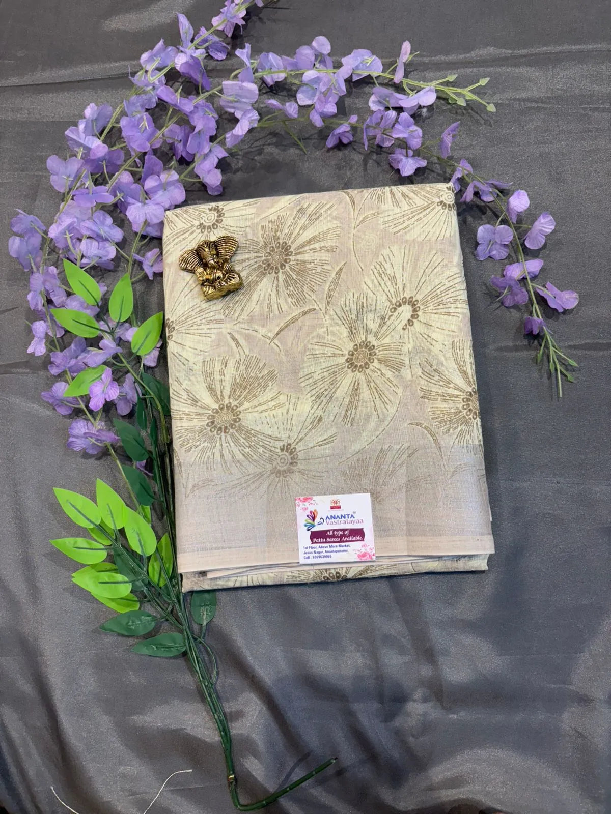 Brown Printed Cotton Saree
