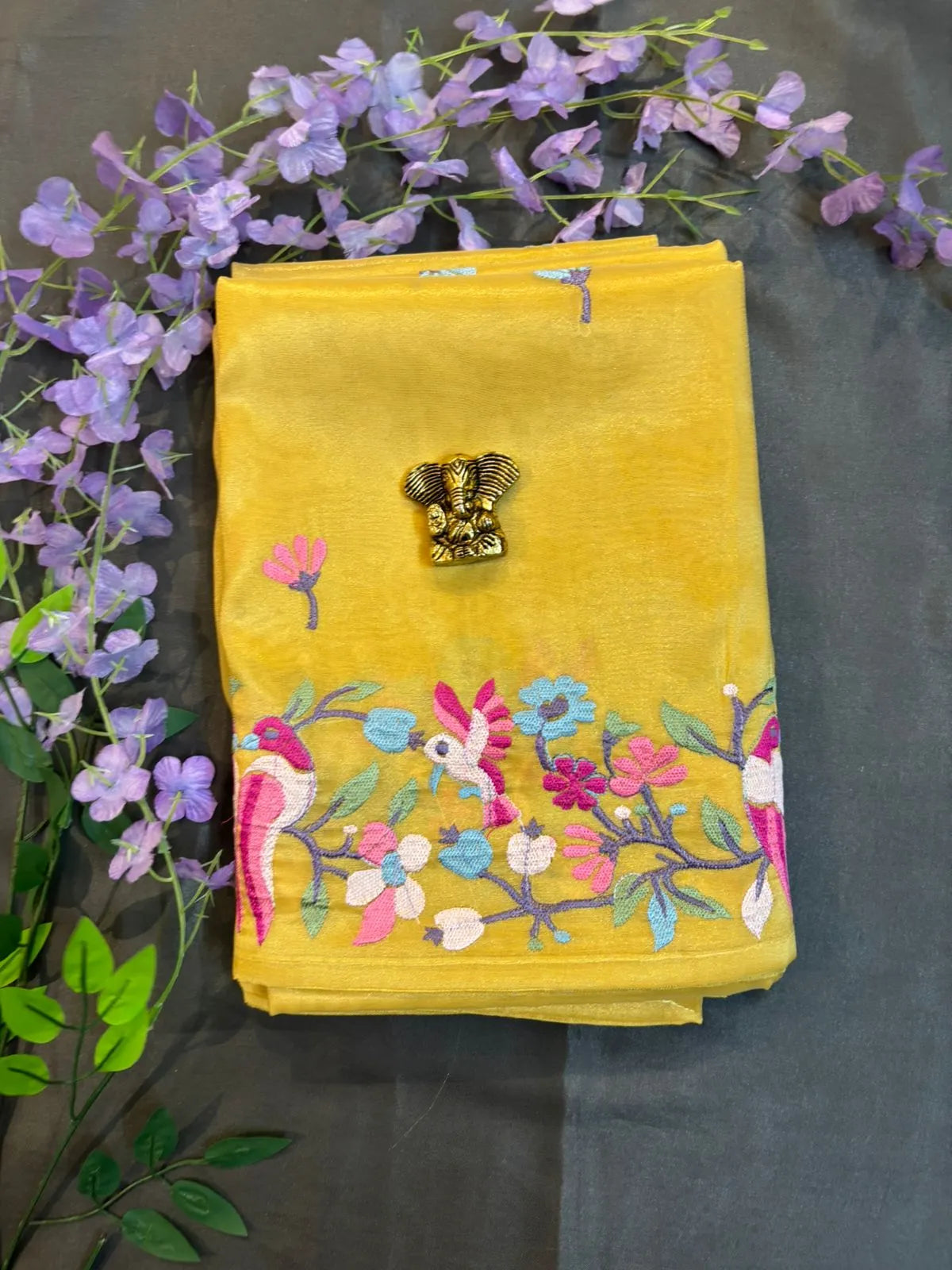 Peach Glass Tissue Saree with Embroidery
