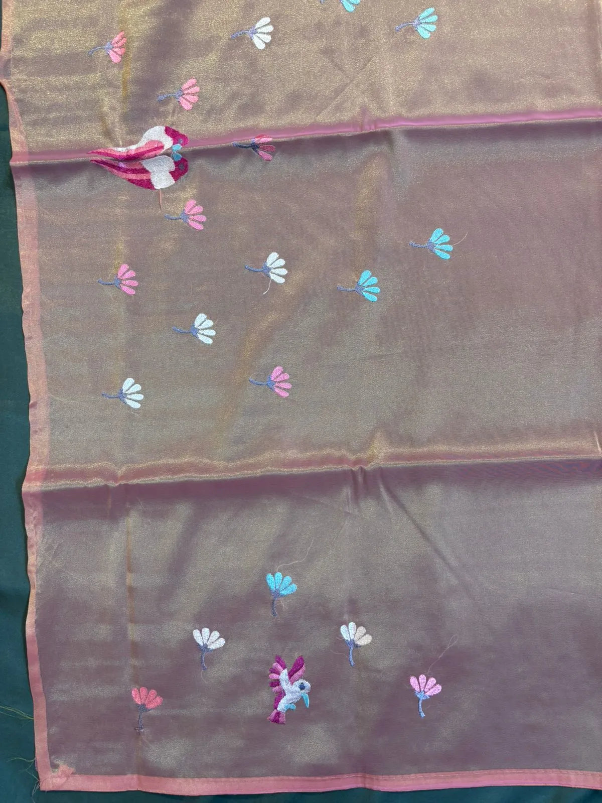 Peach Glass Tissue Saree with Embroidery