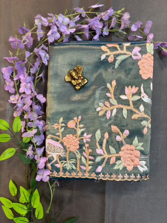 Peacock Blue Glass Tissue Saree