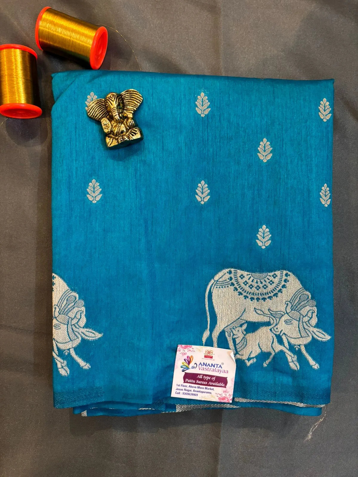 Blue Mashru Silk Saree with Gap Border
