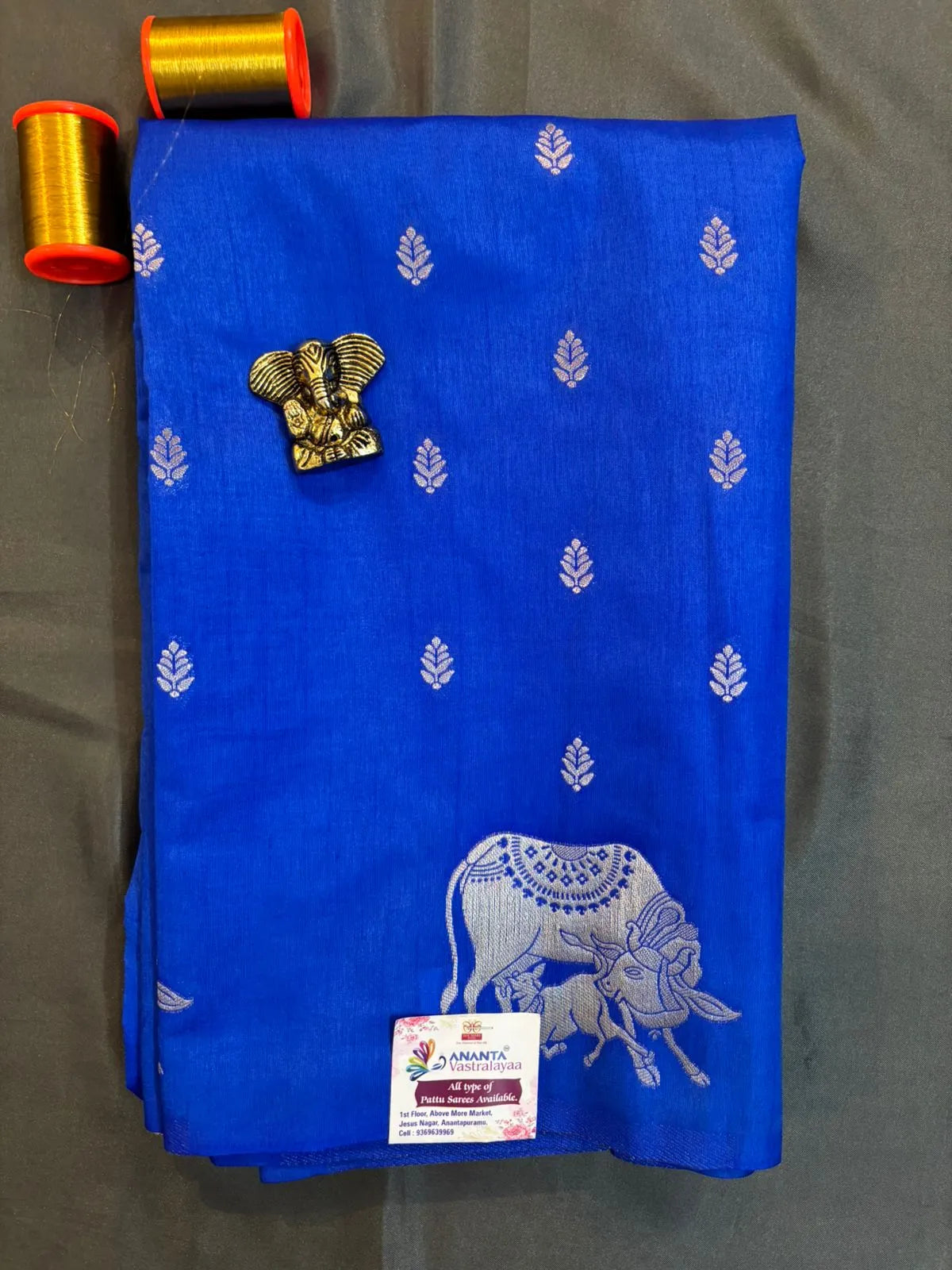 Blue Mashru Silk Saree with Gap Border
